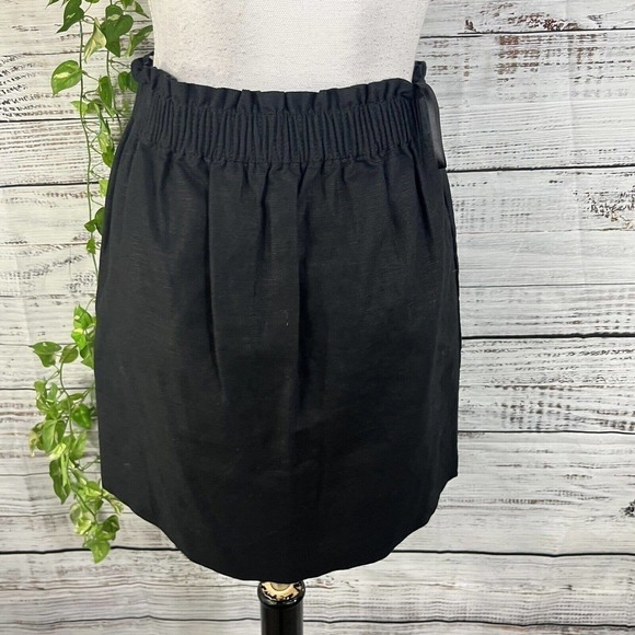 J Crew Skirt 2 Black Linen A Line Above Knee Pockets Beach Casual Vacation Slim - Picture 7 of 8